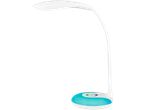 Lampe de bureau blanche avec base bleue.