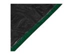 Close-up of a black and green woven tarp or ground cover