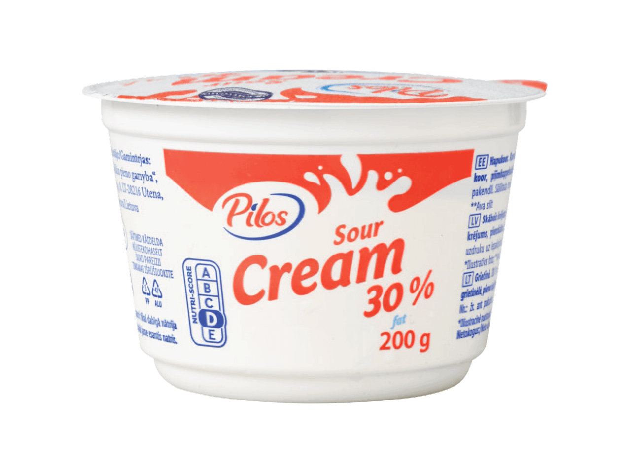 Tops hapukoort 30% rasvasisaldusega, 200 g, Nutri-Score D reitinguga.