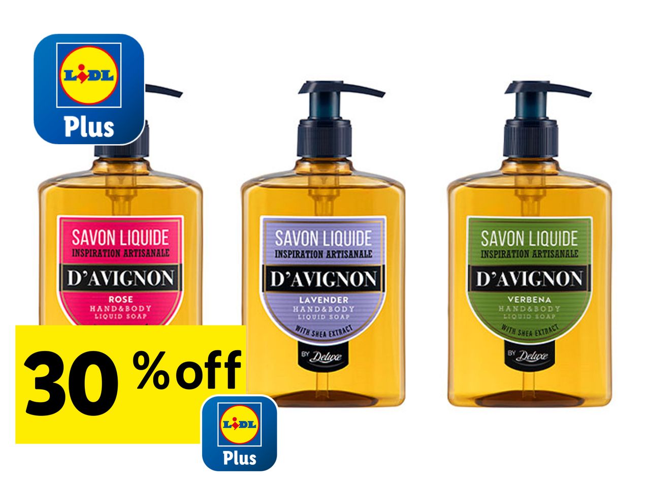 30% off on three bottles of  'DENK MIT'  hand wash from Lidl Plus.