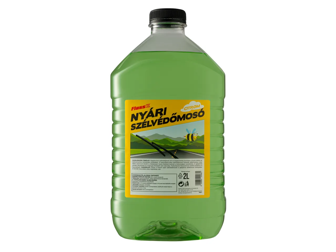 FlassX Nyári szélvédőmosó folyadék citrom illattal, 2 literes kiszerelésben.