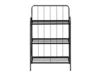 Black metal 3-tier shoe rack with a slatted design and rounded top bar.