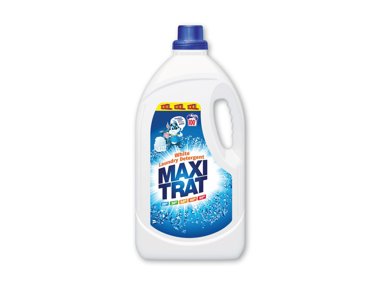 En flaske Maxi Trat vaskemiddel.