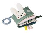 Soft baby activity book with a bunny face and colorful tags