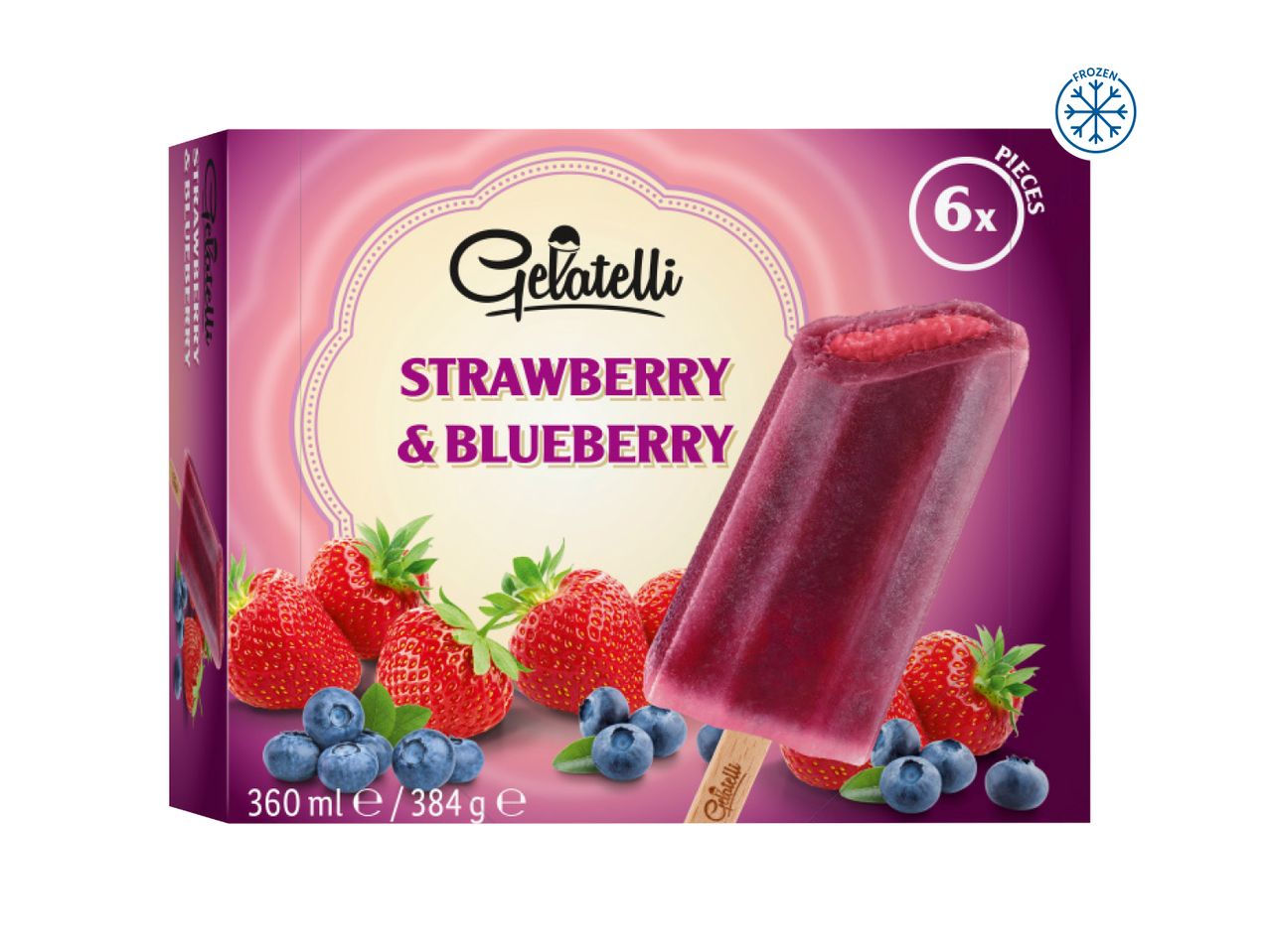 Ghirardelli Strawberry & Blueberry ice pops in a box.
