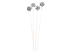Christmas decorations: silver pine cones on sticks.