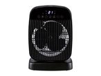 Black ceramic fan heater with digital display showing 21 degrees