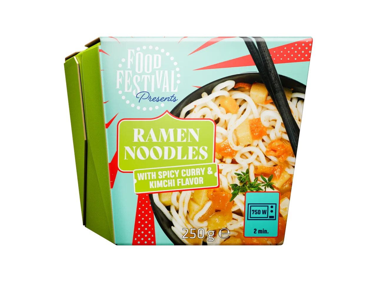 Food Festival Ramen Noedels met pittige curry & kimchi smaak, 250g, 750W, 2 min.