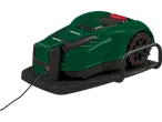 Green Parkside robotic lawnmower with charger.