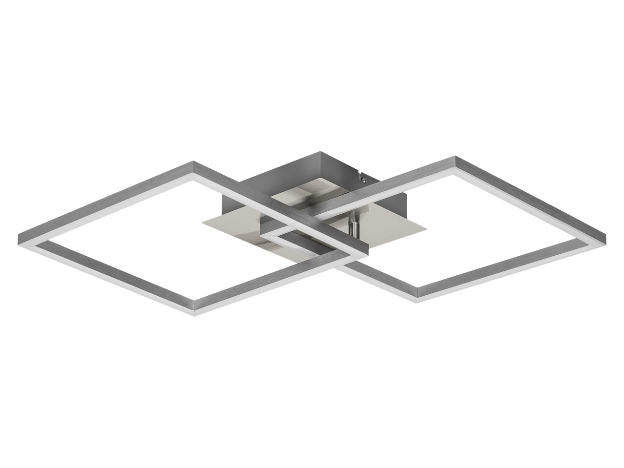 Moderna LED stropna svjetiljka s dva preklapajuća kvadratna okvira u metalik završnici