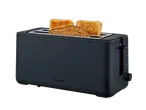 SILVERCREST® 850W Toaster with two slices of toast, one wholemeal, on a black background.
