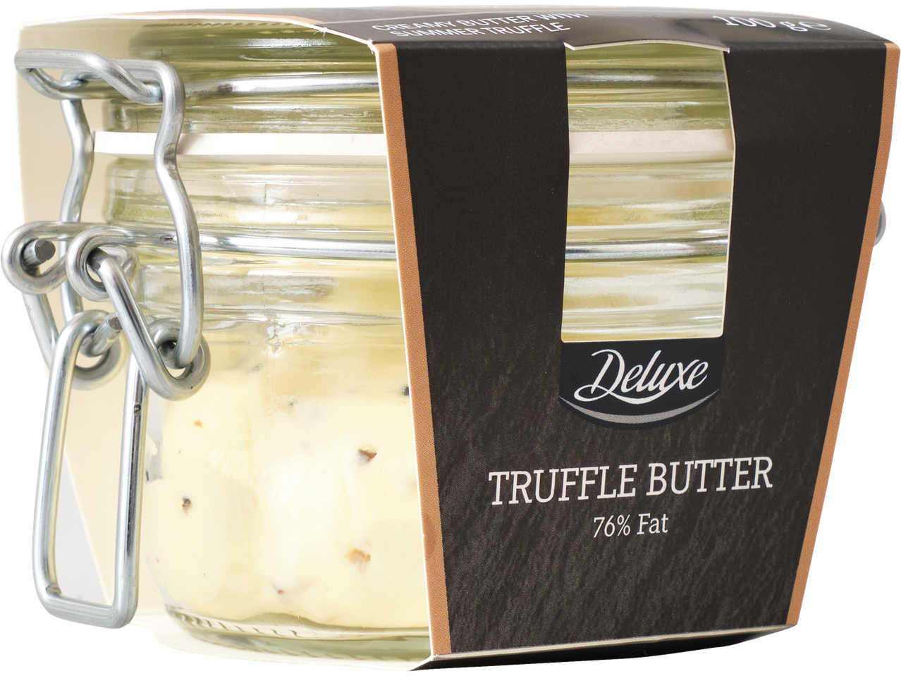 Deluxe trifeļu sviests stikla burkā ar metāla aizdari, 76% tauku.