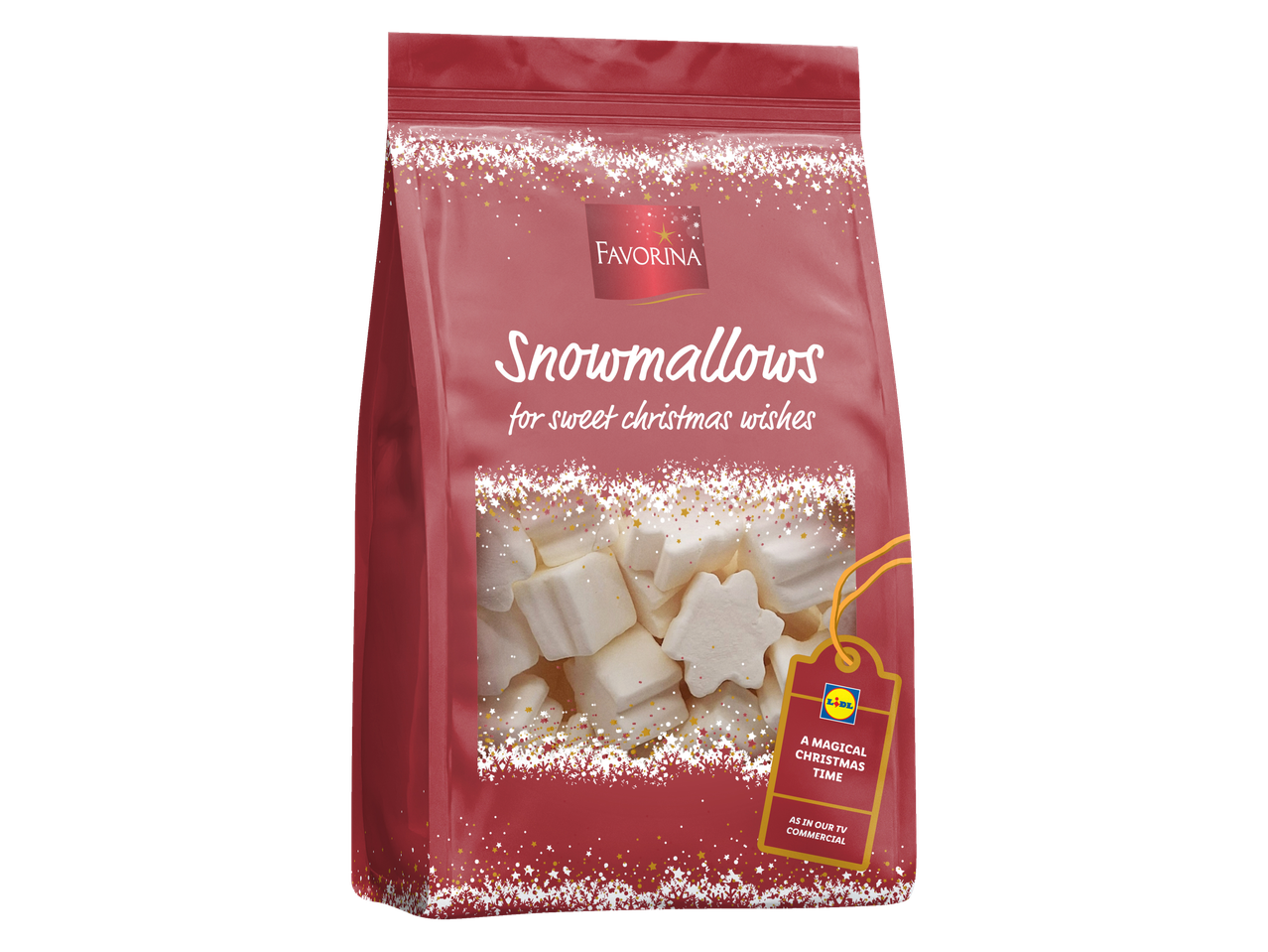 Favorina Snowmallows pakuotė saldiems Kalėdų linkėjimams
