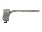 Grey bicycle light with a flexible strap, viewed from the side.