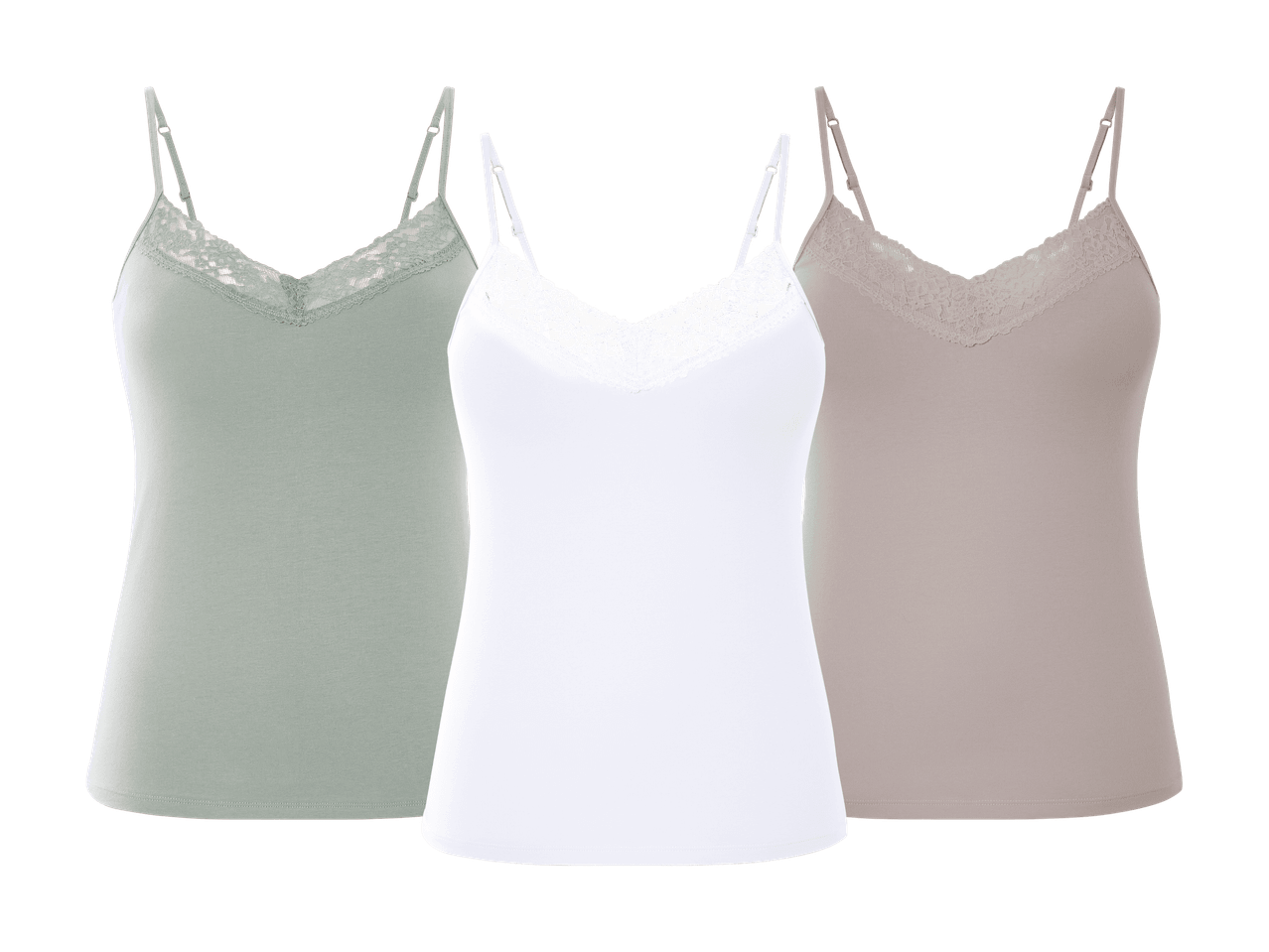 Tre blondeundertrøjer i hvid, grøn og beige.
