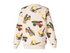 Kids' sweatshirt with a construction vehicle pattern, featuring excavators and dump trucks.