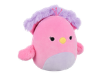 Pink Squishmallows plush toy with purple fluffy hair and wings.