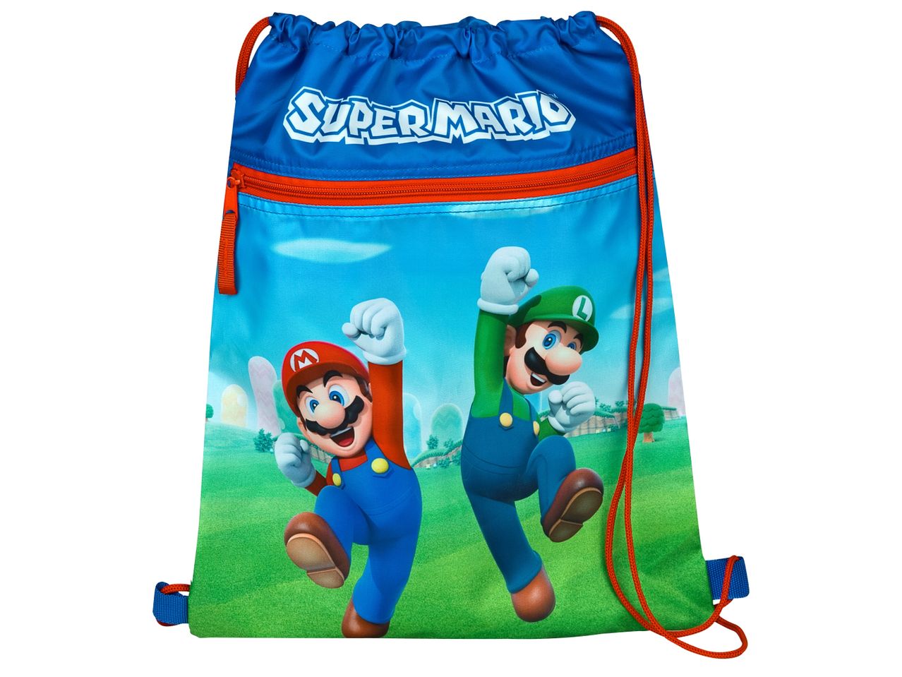 Синя чанта с връзки Super Mario с Марио и Луиджи.