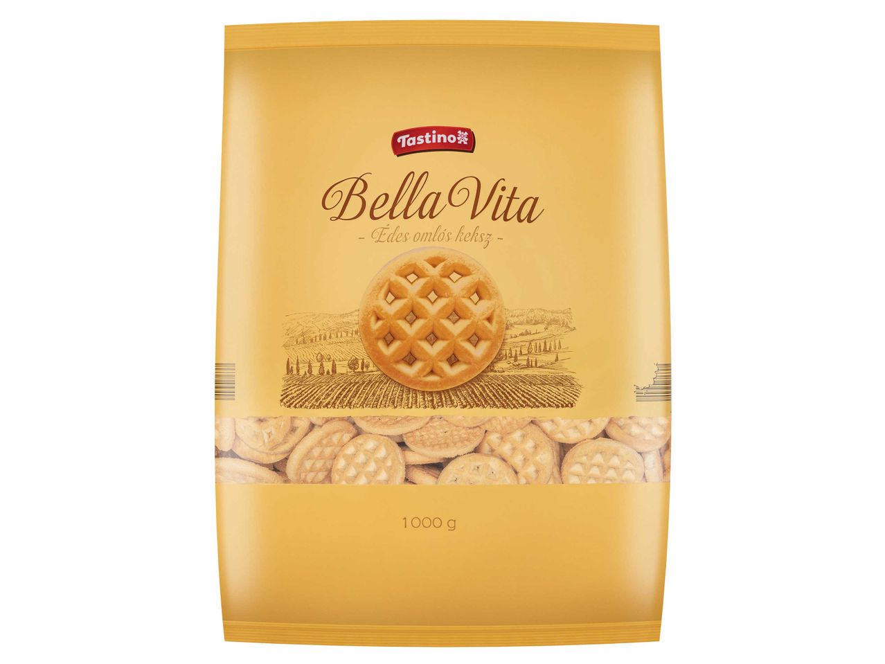 Tastino Bella Vita édes omlós keksz, 1000 g-os kiszerelésben.