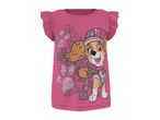 Pink girls' t-shirt with ruffled sleeves and a cartoon dog character with paw prints.