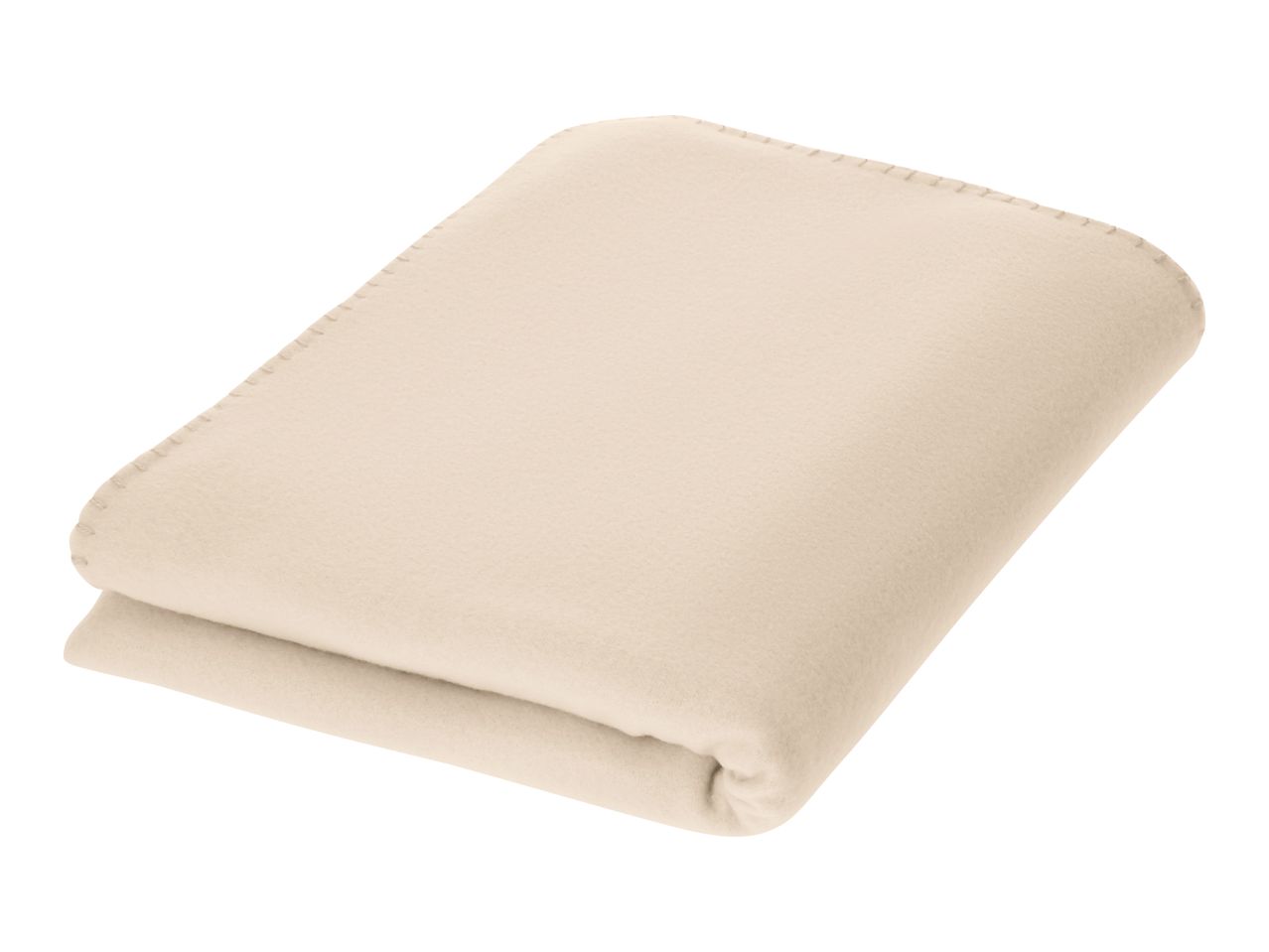 Folded beige fleece blanket with stitched edges