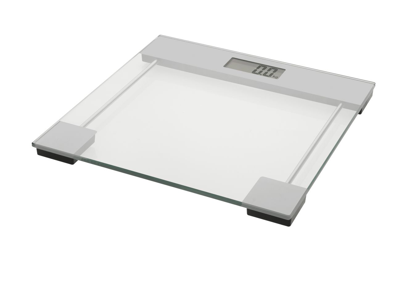 A glass top bathroom scale with a digital display.