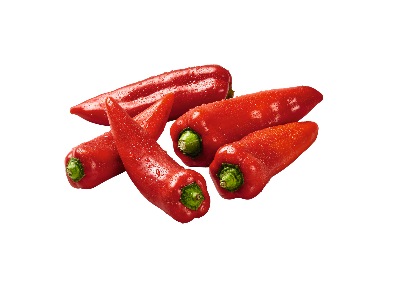 Verse rode paprika's met waterdruppels.