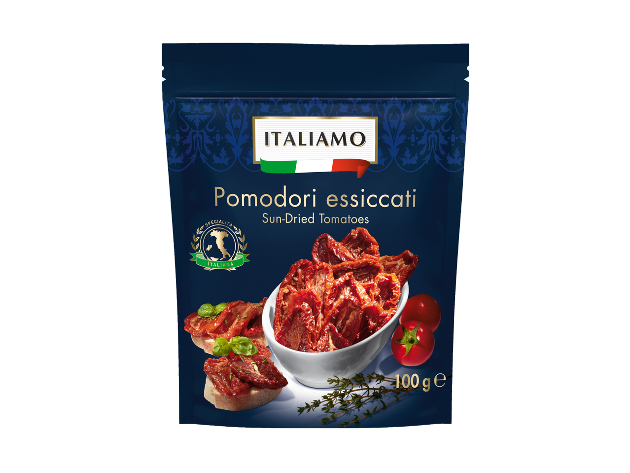 Italiano Pomodori essiccati: tomates secos ao sol, ideais para bruschetta.