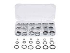 Assortment of rubber O-rings in a plastic case.
