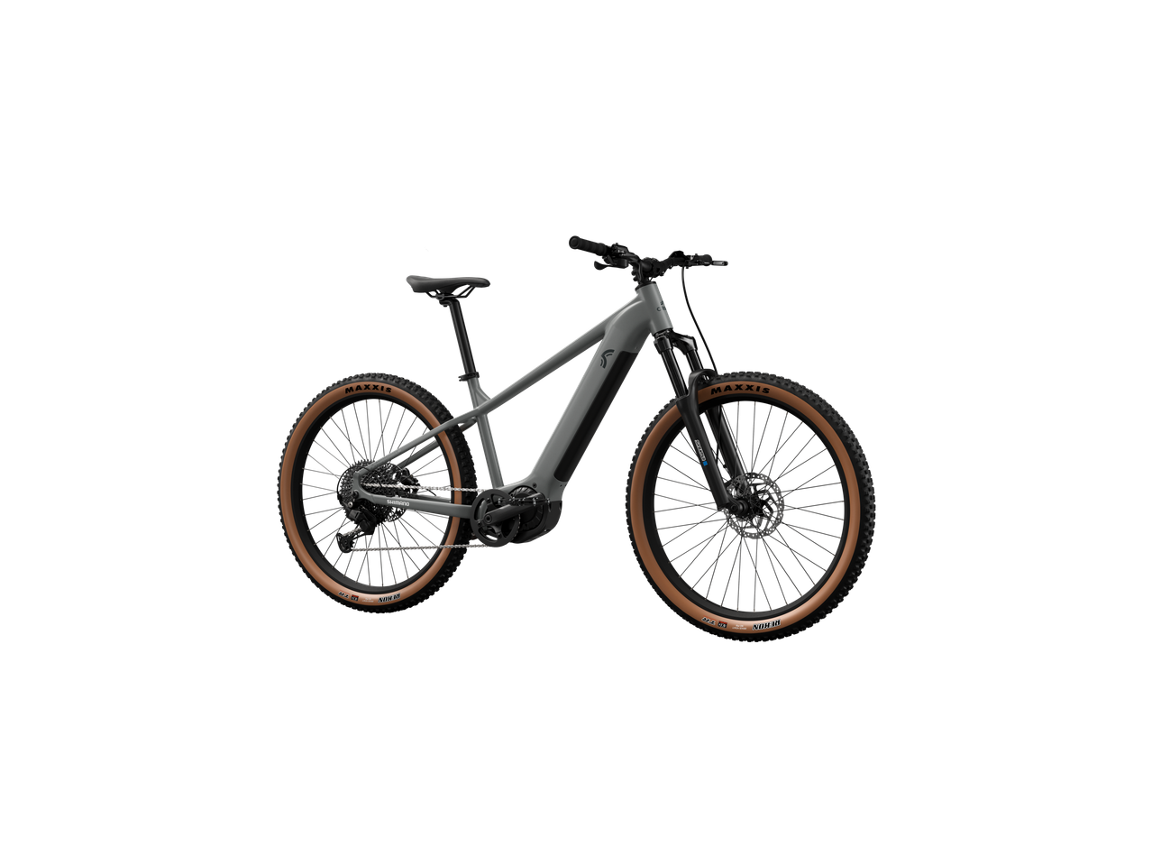 Bicicletă electrică de munte cu anvelope Maxxis.