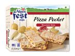 Pizza Pocket i bjergstil med ost, skinke og kartofler, klar på 2 minutter i mikroovn.
