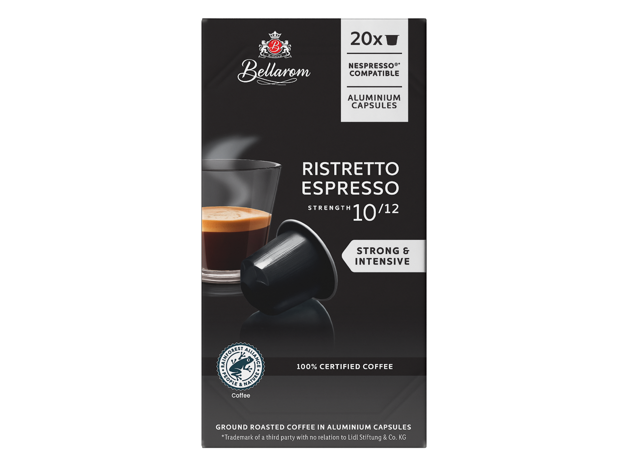 Кутия с 20 алуминиеви капсули кафе, съвместими с Nespresso, Ristretto Espresso, сила 10/12.