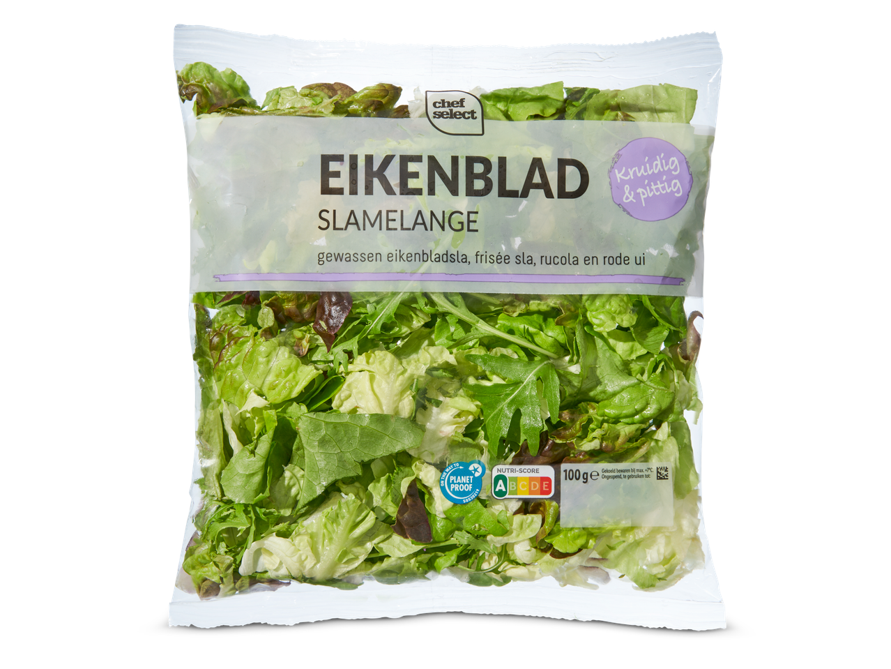 Chef Select sla mix: eikenbladsla, frisée, rucola en rode ui.