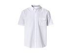 White short-sleeved button-down shirt with a textured fabric and a chest pocket