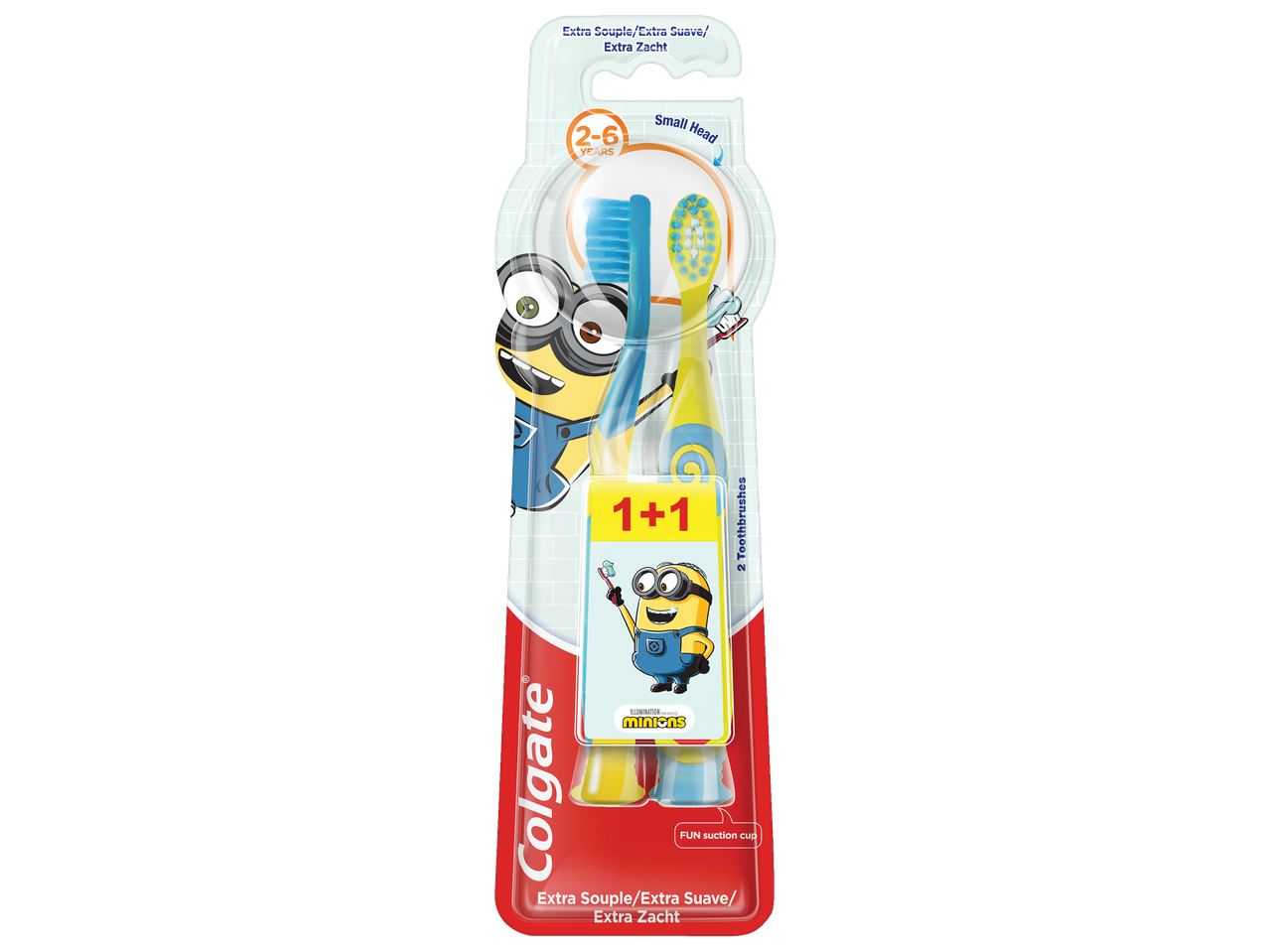 Colgate Escova Smiles pack de 2 para 2-6 anos com design Minions e ventosa.