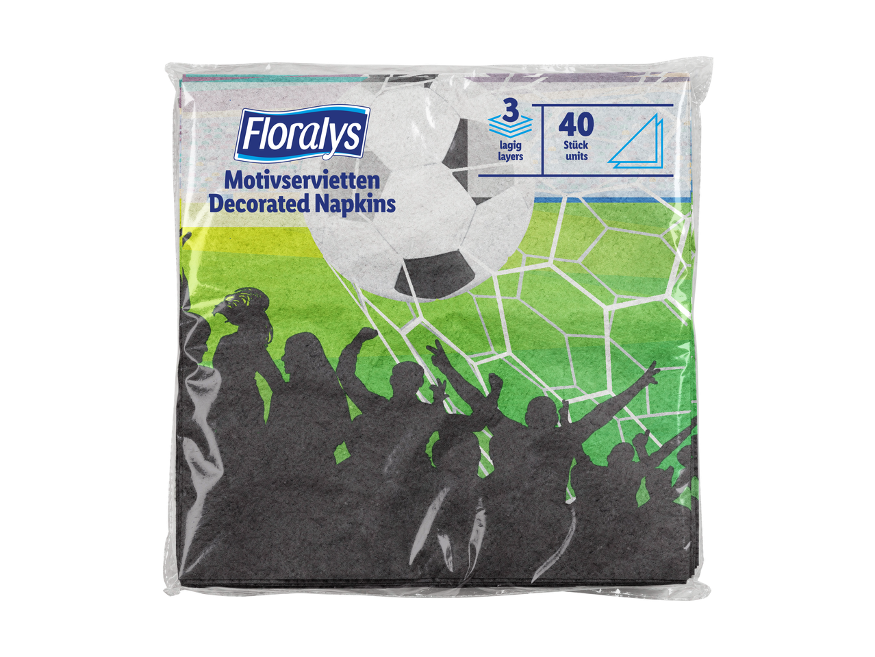 Декорирани салфетки Floralys с футболна тема, 3 слоя, 40 броя.