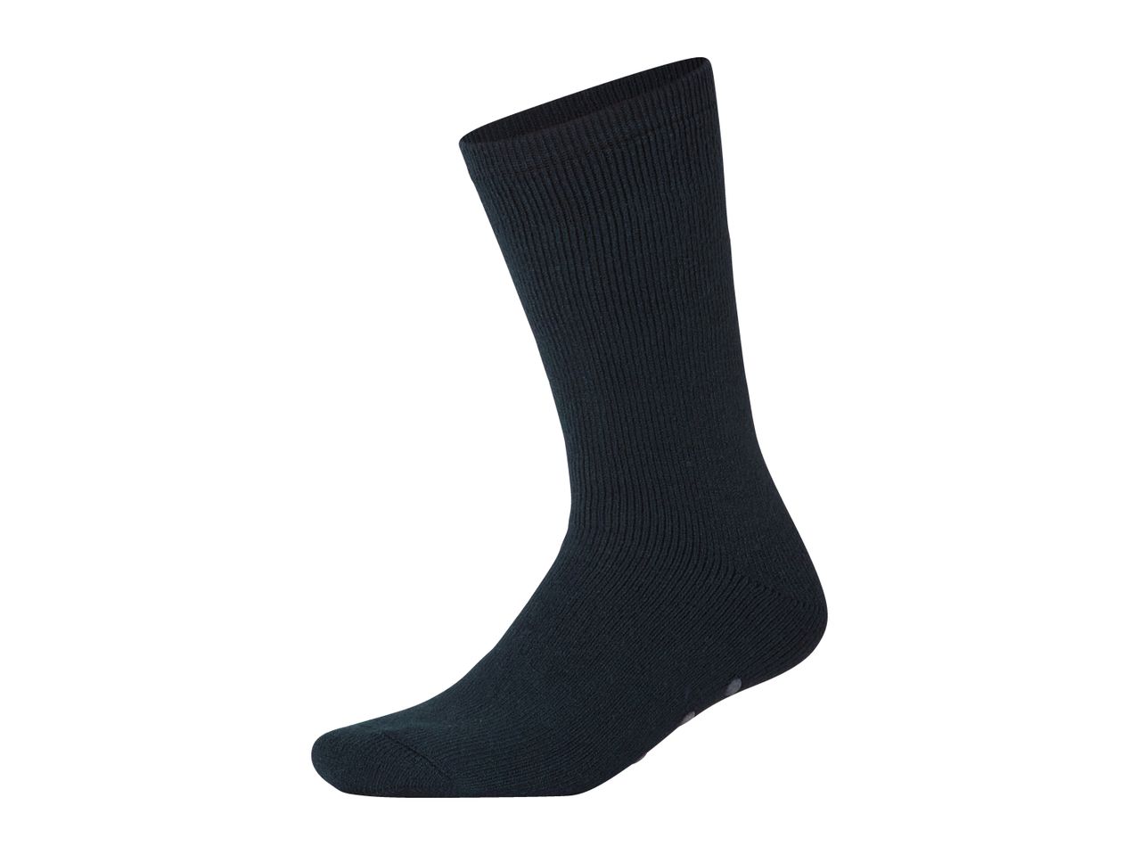 Single black ribbed sock on a white background