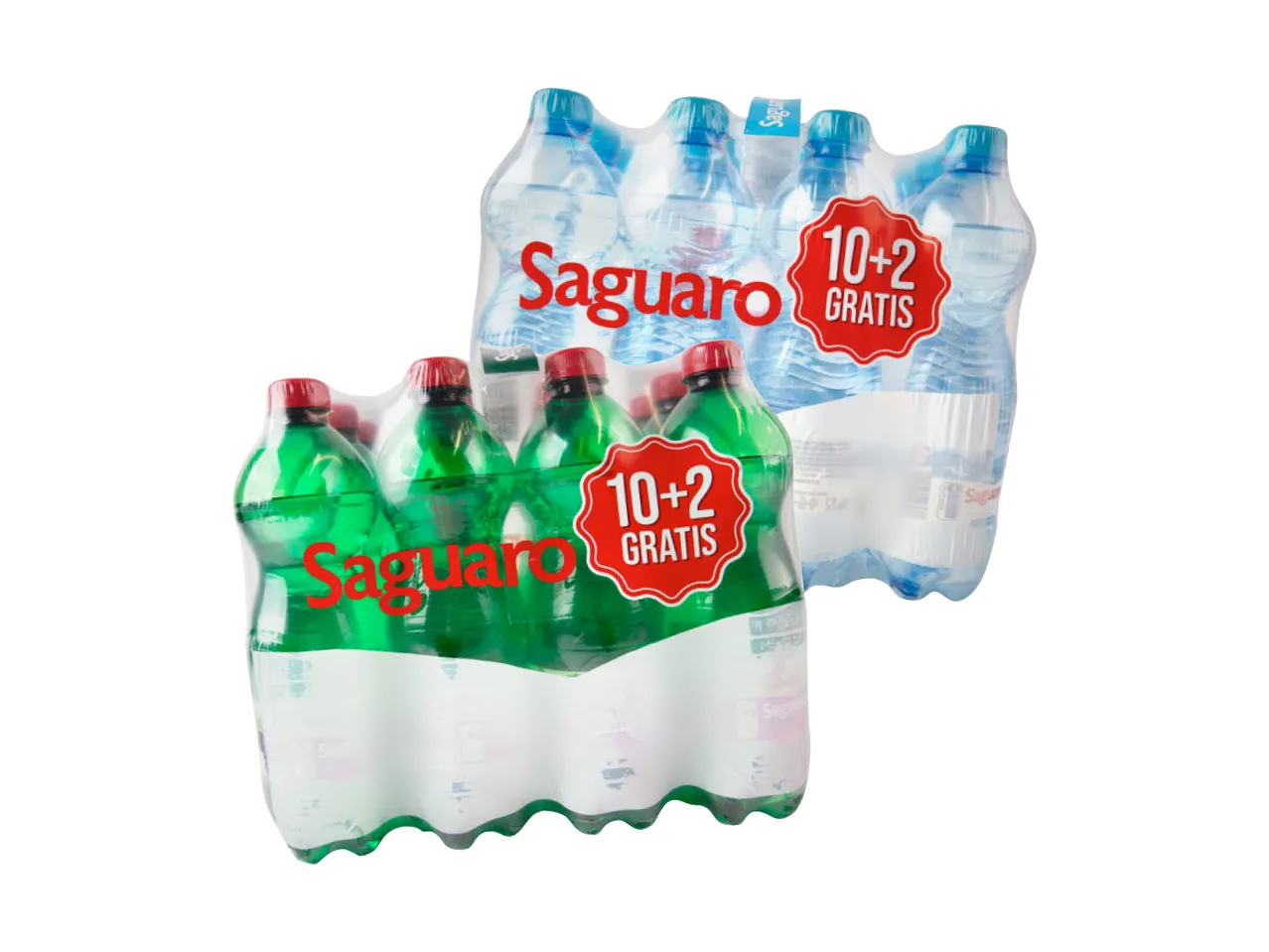 Pakovanja gaziranih pića i vode Saguarо sa oznakom 10+2 gratis.