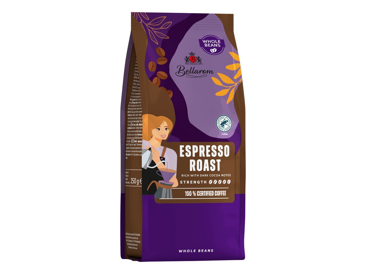 Café en grains Bellarom Espresso Roast avec des notes de cacao noir.