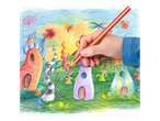 Dítě kreslí fantastickou scénu pomocí barevné tužky Staedtler Noris Jumbo.