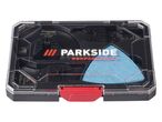 Parkside Performance oscillating tool accessory set in a clear case