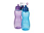 Two Sistema Hydrate bottles, blue and purple.