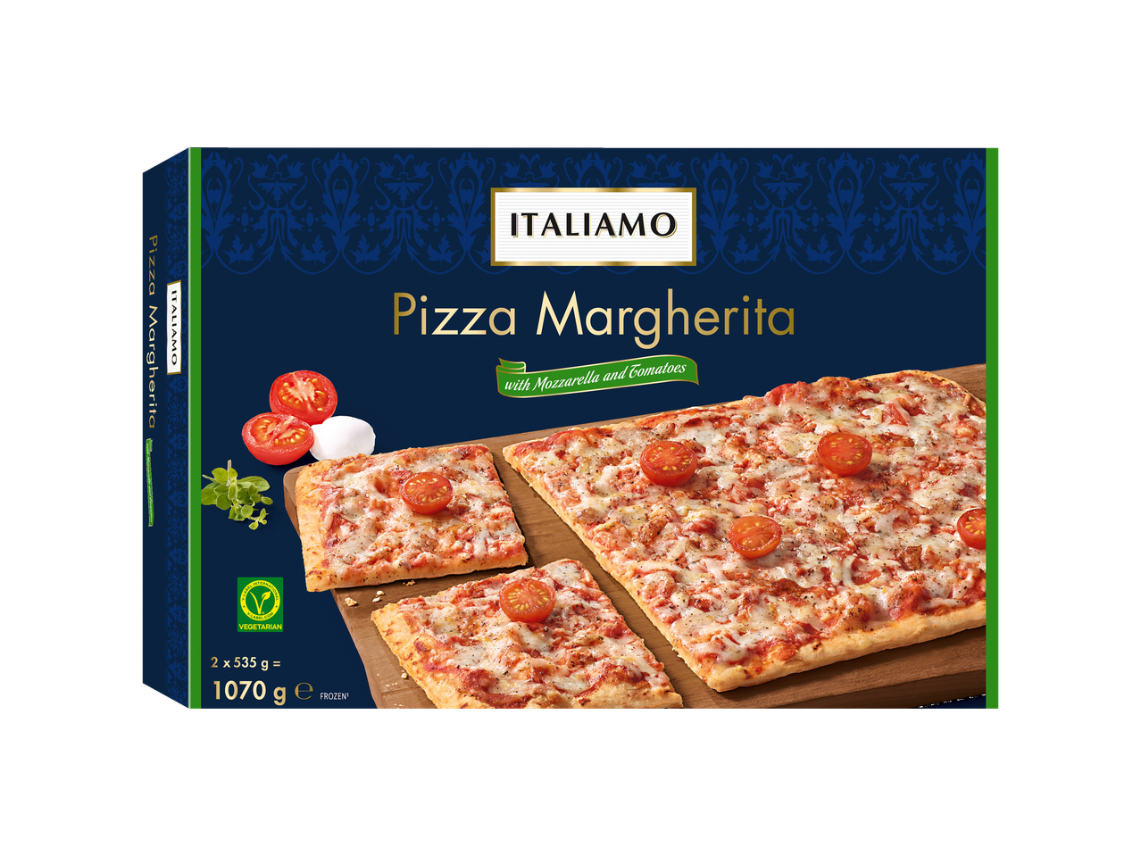 ITALIAMO bevroren pizza Margherita met mozzarella en tomaten.