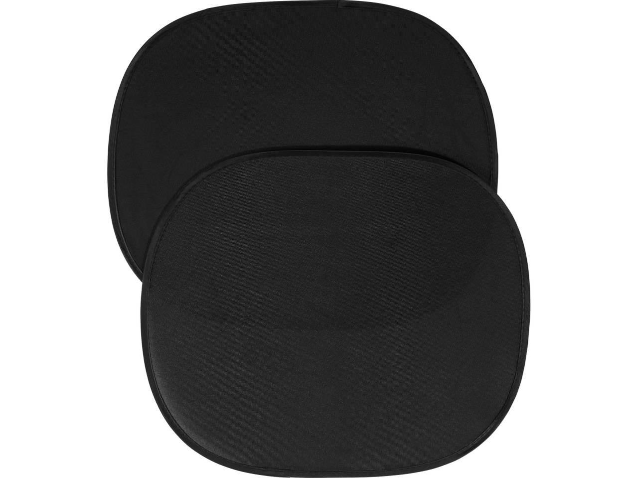 Two black oval car sun shades with a textured fabric surface.