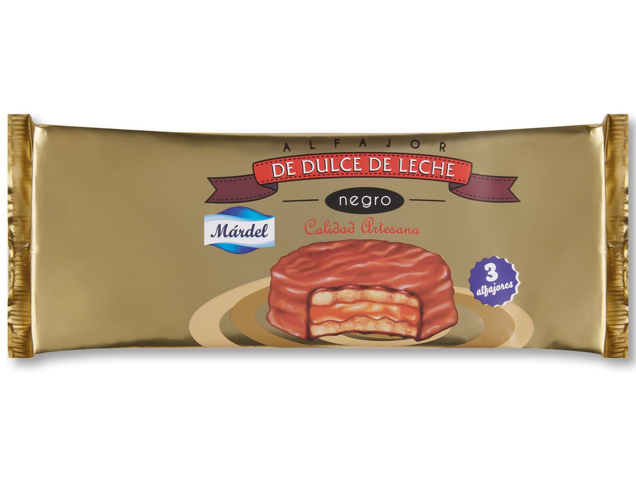 Опаковка от 3 десерт с пълнеж Дулсе де Лече Alfajor, 150 g/опаковка.