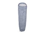 Light blue sleeping bag with a hood, featuring a quilted design.