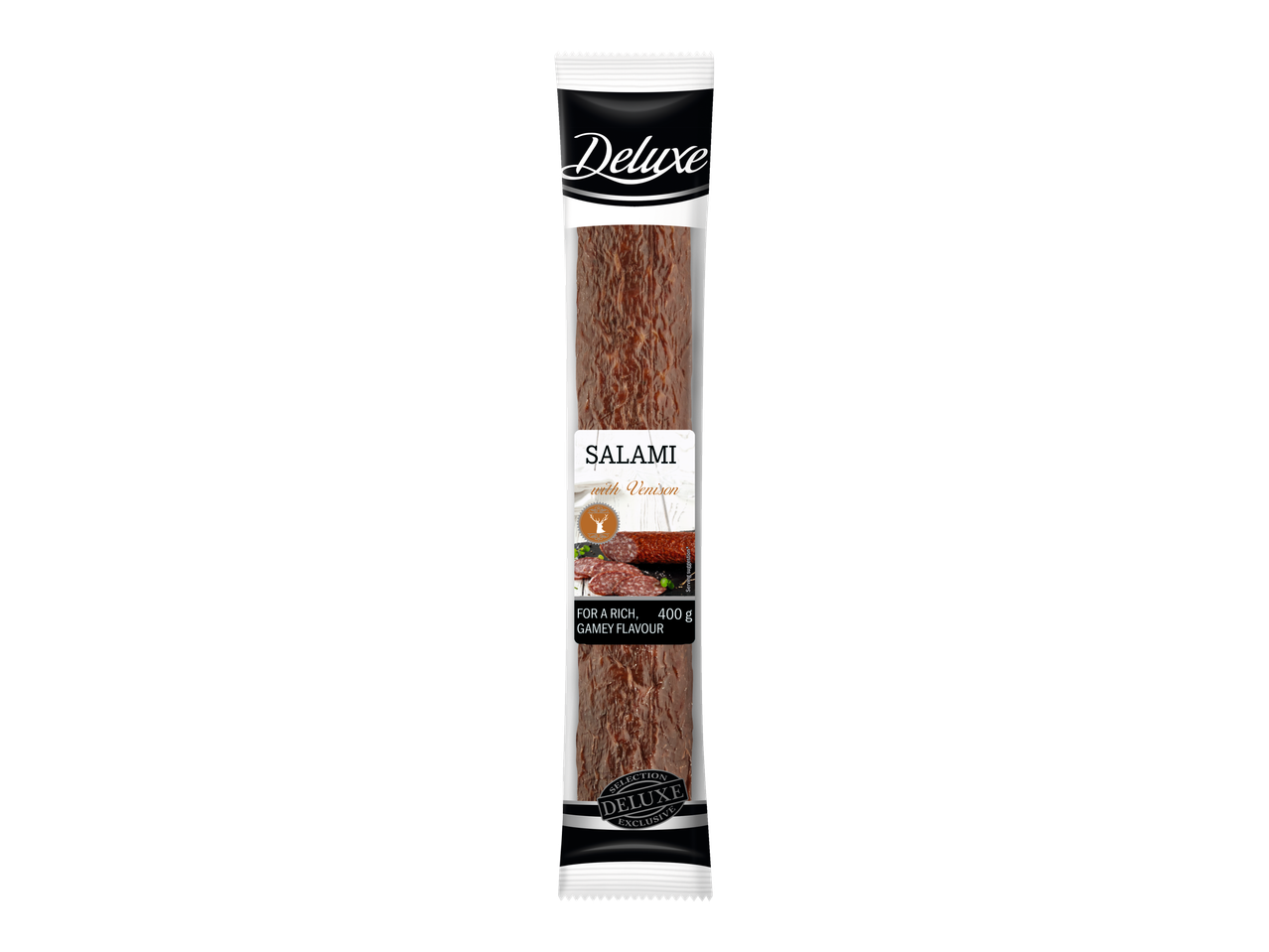 Deluxe hirvesalami, 400g: rikas, ulukiliha maitse.
