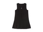 Black sleeveless A-line dress.