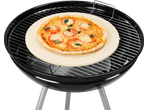 Grillmeister Pizza Stone with a cooked pizza on a charcoal grill