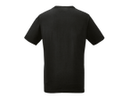 Tricou negru cu mâneci scurte, vedere din spate.